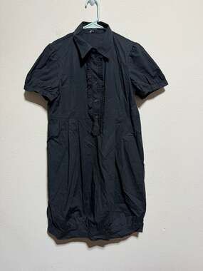Theory Women's Black Button-Down Short Sleeve Bubble Dress